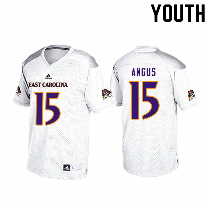 Youth #15 Alex Angus ECU Pirates College Football Jerseys Sale-White